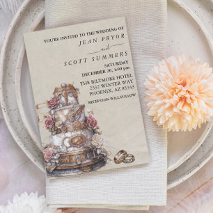 Invitation Anneaux de gâteau simples modernes Steampunk Maria