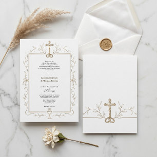 Invitation Anneaux de mariage croix dorée élégante Mariage ca