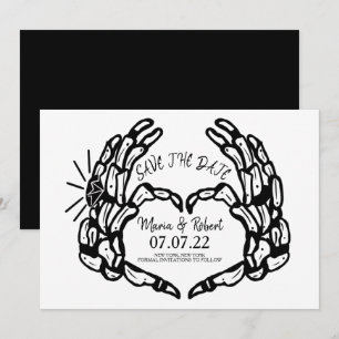 Invitation Anneaux de mariage de cœur de main de squelette no