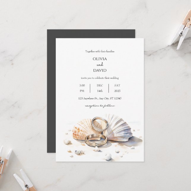 Invitation Anneaux de mariage de plage Mariage de bord de mer (Devant/Arrière en situation)
