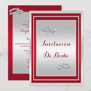 Invitation Anneaux De Mariage Élégants En Argent Et Rouge