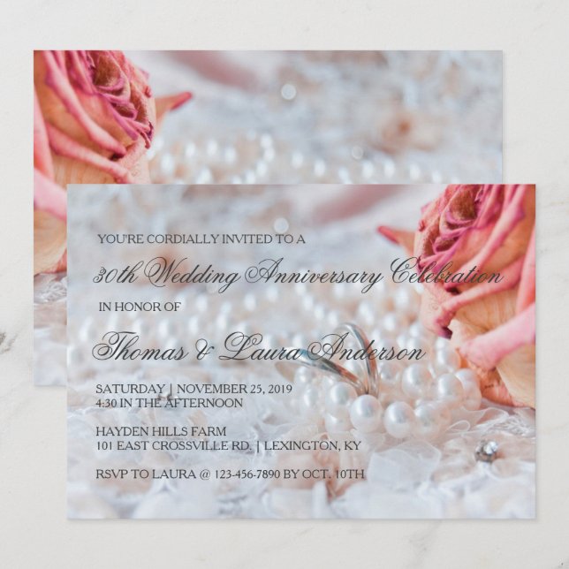 Invitation Anneaux de mariage Perles 30e Anniversaire de Mari (Devant / Derrière)