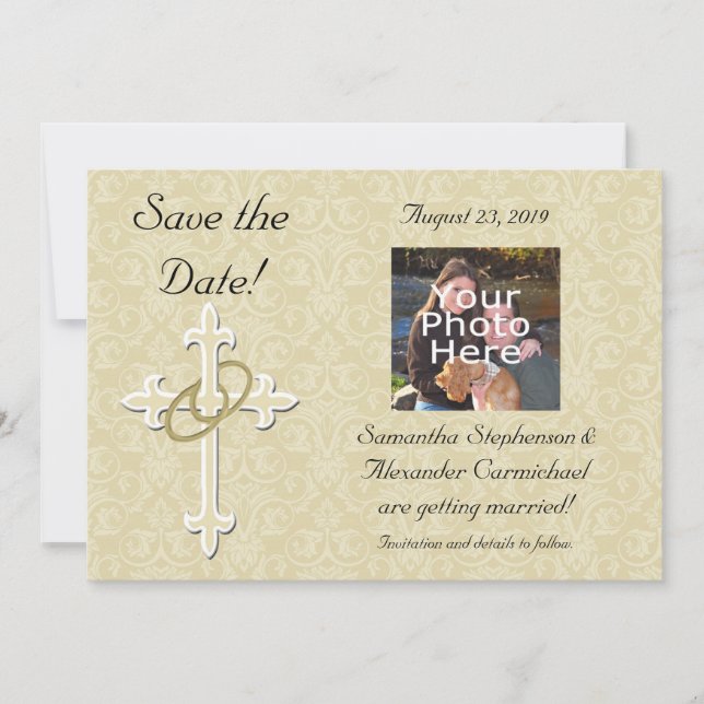 Invitation Anneaux dorés avec croix, Amour chrétien élégant (Devant)