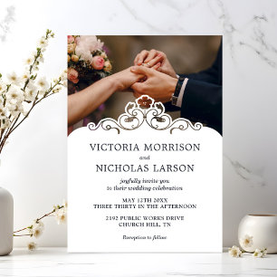 Invitation Anneaux élégants modernes Floral Classic Mariage