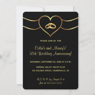 Invitation Anneaux et coeur de Mariage d'or modifiables