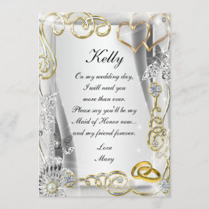 Invitation Anneaux Et Coeurs Mariages D'Or Maid Of Honor Card