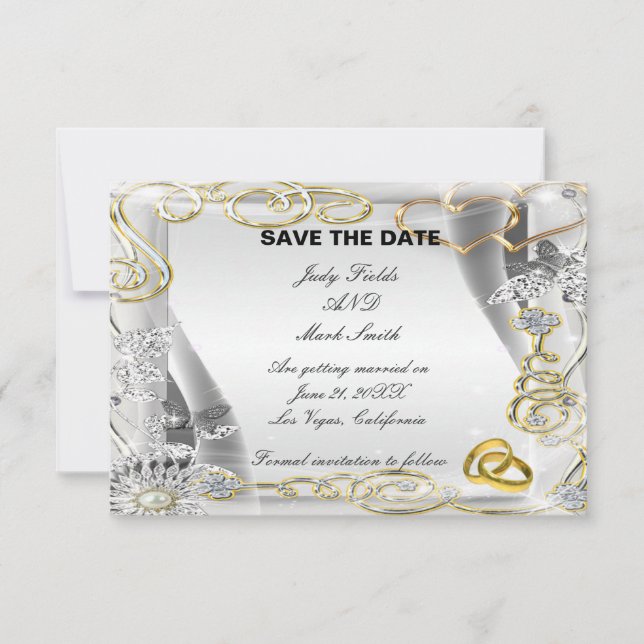 Invitation Anneaux Et Coeurs Mariages D'Or Sauvegardez La Car (Devant)