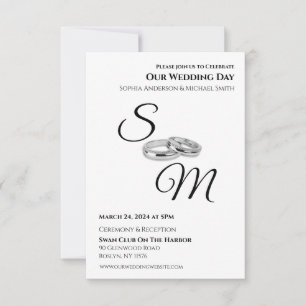 Invitation Anneaux Mariages blancs et noirs