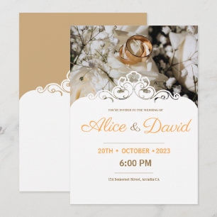 Invitation Anneaux Or Modernes Avec Dentelle Mariage Élégant