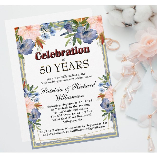 Invitation Année Chic Floral Personnalisé Mariage Anniversair (Créateur téléchargé)