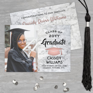 Invitation Année de classe Marbre blanc & Pink Graduation Pho