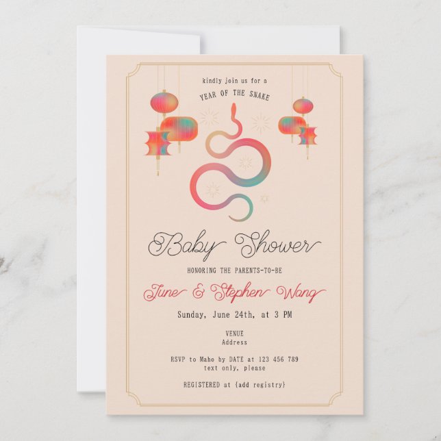 Invitation Année du Baby shower des lanternes de serpent (Devant)