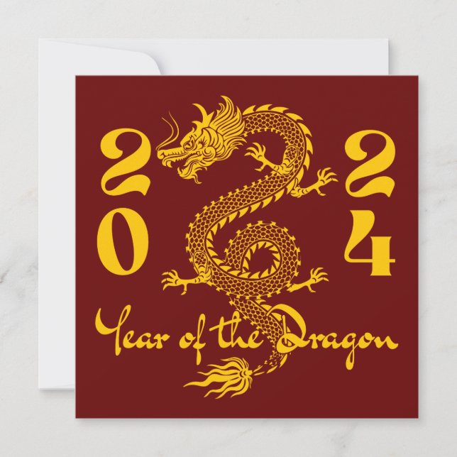 Invitation Année du Dragon en or (Devant)