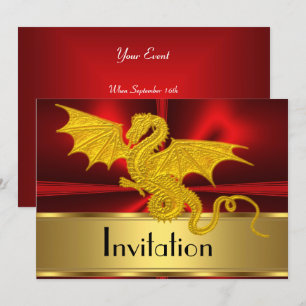 Invitation Année du Dragon Rouge Or