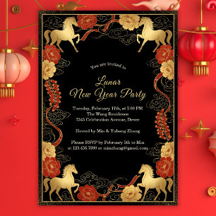 Invitation Année luxueuse du Cheval 2026 Nouvel An lunaire