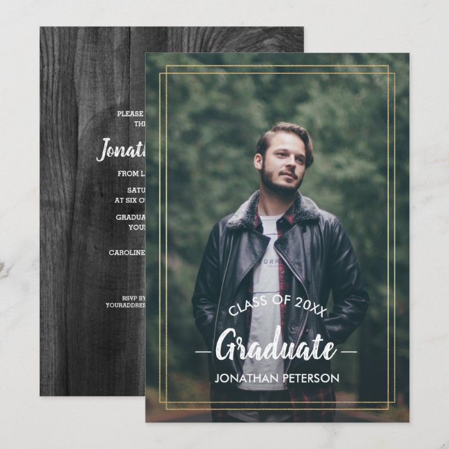 Invitation Année personnalisée Fête de graduation en bois de  (Devant / Derrière)