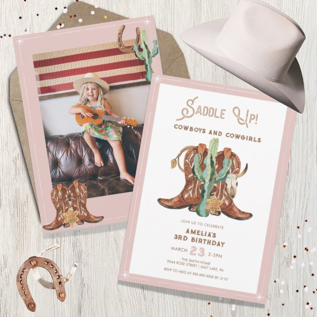Invitation Année Pink Western Cowgirl Anniversaire (Créateur téléchargé)