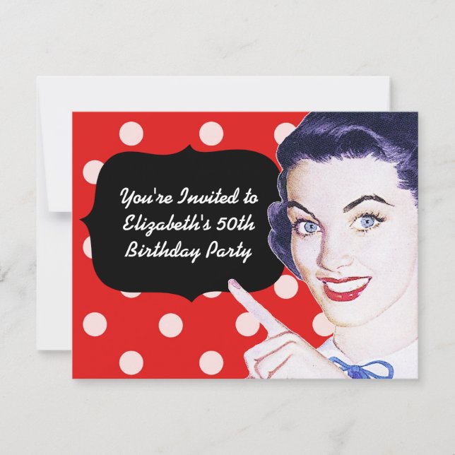 Invitation Années 1950 Pointing Woman Birthday (Devant)