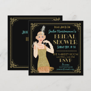 Invitation Années 20 Flapper Or Pailleté Noir Rétro