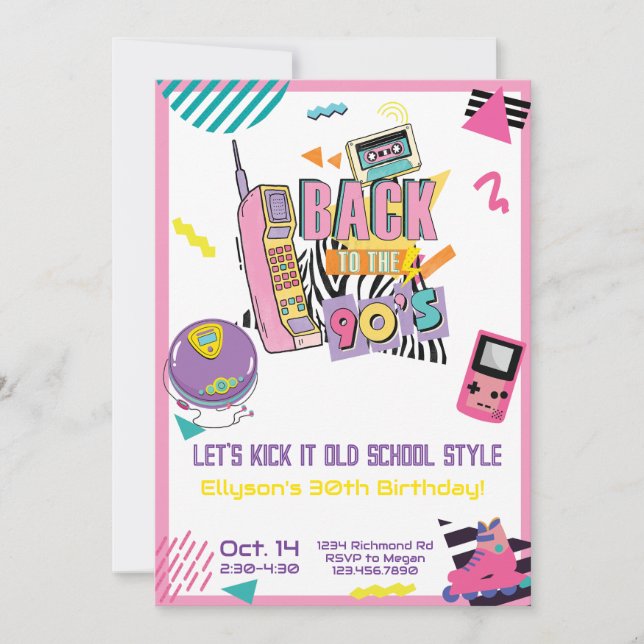 Invitation Années 90 Hip hop fête d'anniversaire Retro Throwb (Devant)