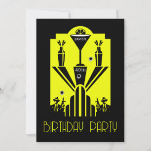 Invitation Années folles Art Déco Gangster Anniversaire