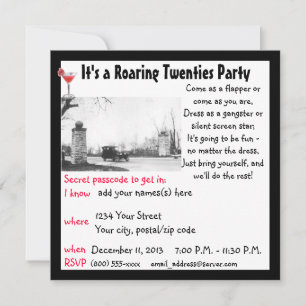 Invitation Années folles Speakeasy Theme Party