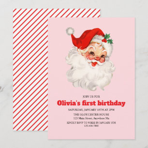 Invitation Annianniversaire de Retro Pink Père Noël