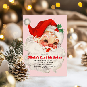 Invitation Annianniversaire de Retro Pink Père Noël