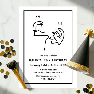 Invitation Anniversaire 12 Ans Humour Mème Simple Noir Blanc
