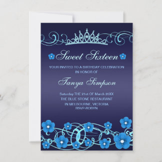 Invitation anniversaire 16 ans Fleur & Tiare Bleue