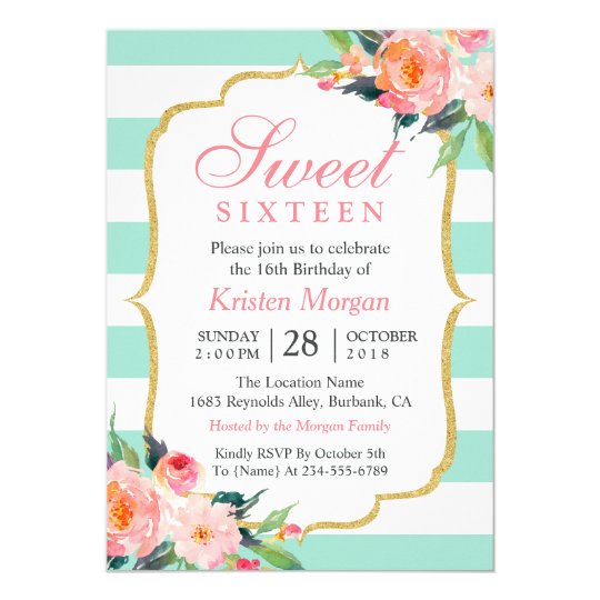 Invitation Anniversaire 16 Ans Graines Vertes A La Menthe Fl Zazzle Ca