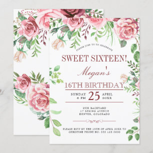 Invitation Anniversaire 16 ans Roses roses chic Sweet Sixteen
