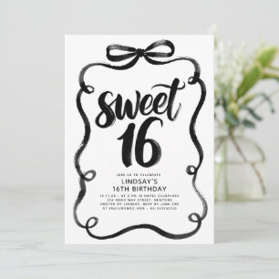 Invitation Anniversaire 16 ans sucré Black Bow Whimsical