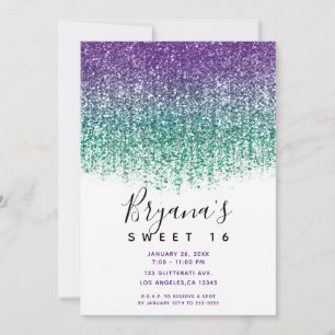 Invitation Anniversaire 16 Ans Sucré Paillettes Étincelantes 