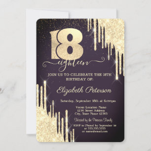 Invitation Anniversaire 18 ans Burgundy Moderne Paillettes D'