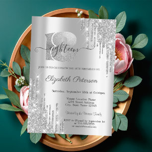 Invitation Anniversaire 18 ans paillettes argent élégant mode