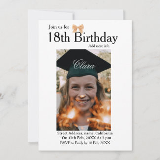 Invitation anniversaire 18 ans simple minimal arc blanc nom p