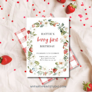 Invitation anniversaire 1 an fraise modifiable