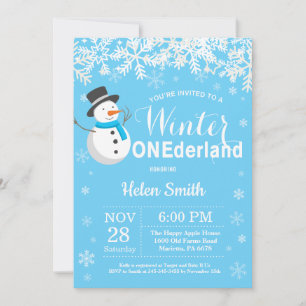 Invitation Anniversaire 1 an garçon bonhomme de neige Onederl
