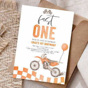 Invitation Anniversaire 1 an Garçon Moto Cross Orange Rapide