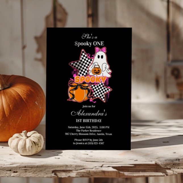 Invitation Anniversaire 1 an Ghost à carreaux Halloween (Créateur téléchargé)