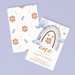 Invitation Anniversaire 1 an Pastel Rainbow Daisy