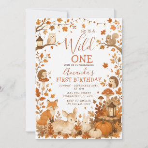 Invitation Anniversaire 1 an Wild One automne forêt Animaux