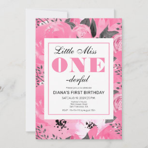 Invitation anniversaire 1ère année à fleurs roses