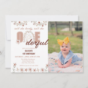 Invitation Anniversaire 1ère année Fille Arc-en-ciel Boho