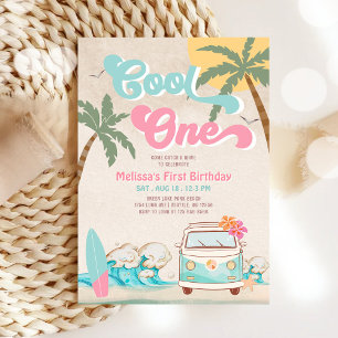 Invitation Anniversaire 1ère année Surf Cool Mint Rose