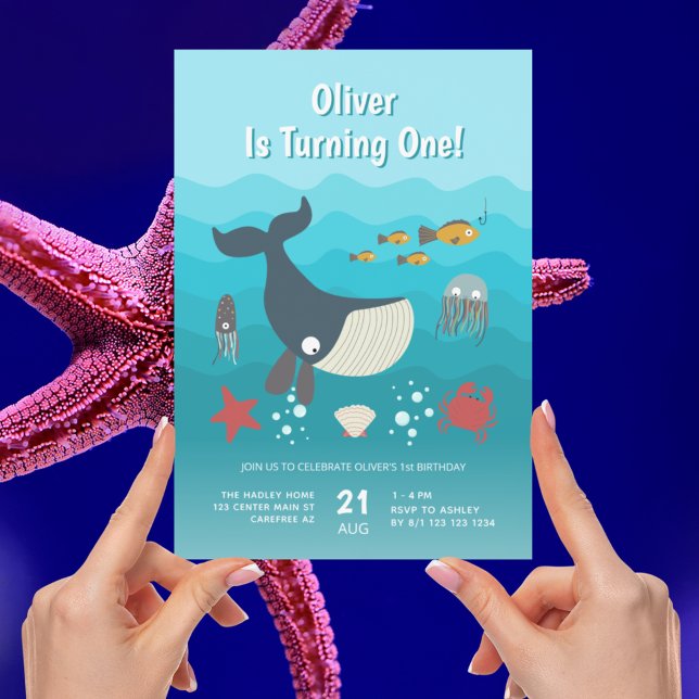 Invitation Anniversaire 1ère année Under The Sea Animaux de l (Créateur téléchargé)