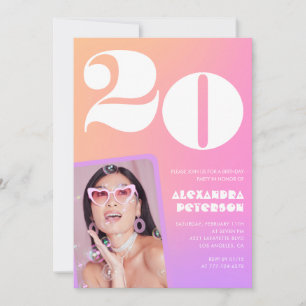 Invitation anniversaire 20 ans dégradé rose Photo 