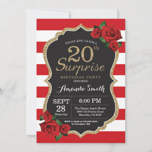 Invitation Anniversaire 20 ans Surprise Rose Rouge