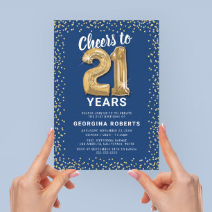 Invitation Anniversaire 21 ans Adulte Bleu Or